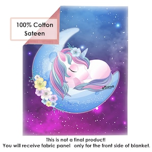 Cotton fabric panel for blanket Cute unicorn on the moon. Fabric Panel For Quilting. Baby fabric panel for bedding. Gift for kids Unicorn.