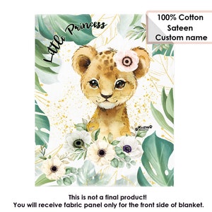 Personalized baby girl cotton fabric panel Cute Lioness. Blanket quilt panel. Blanket Panel for Quilting. Baby panel for quilt Cotton Sateen
