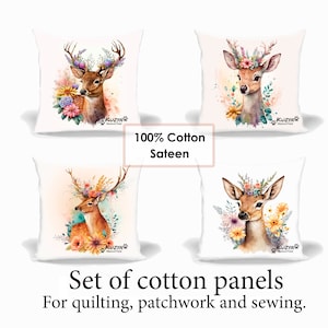 Quilting fabric panel set deers. Fabric panel for quilt. Cotton Panels for patchwork. Pillow Panels. Fabric panel animals. Sateen panels