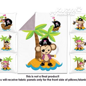 Quilting fabric panel set Cute monkey pirates. Baby sewing fabric panels. Cotton Baby Panel. Kid&#39;s Bedding Panel. Nursery quilting