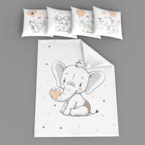 Sewing quilting fabric panel set Cute elephants. Cotton Baby Panel, Watercolor Quilting Panel, Blanket Panel. Kid's Bedding Panel elephant