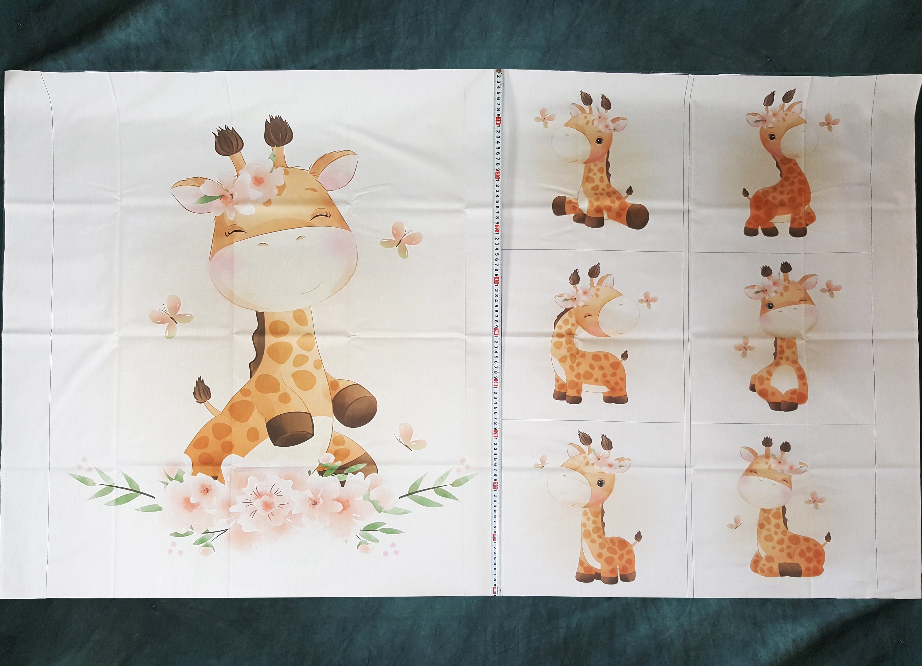 Cute little giraffes quilting fabric panel set. Watercolor Etsy