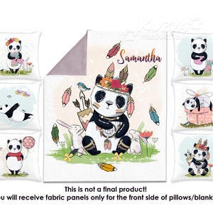 Stoffen panelenset Schattige panda&#39;s - aangepaste naam. Stoffen babypanelen voor quilt. Katoenen babypaneel. Stoffen panelen voor baby&#39;s. Kinderbeddengoedpanelen.