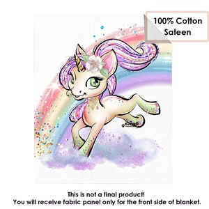 Baby cotton fabric panel for blanket unicorn with rainbow. Quilting Panel. Sewing. Craft. Cotton Baby Panel. Blanket Panel. Bedding Panels