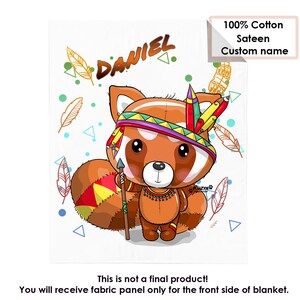 Fabric Panel for Quilting. Custom name baby boy cotton fabric panel Cute Red panda. Baby blanket panel for quilt. Baby Boy Blanket Panel