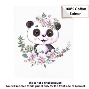 Baby cotton fabric panel for blanket cute panda in flowers. Quilting Panel. Sewing. Craft. Cotton Baby Panel. Blanket Panel. Bedding Panels