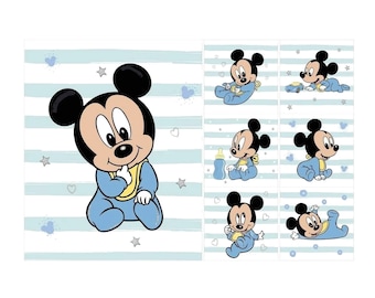 Quilting fabric panel set Blue Mickey Mouse. Baby sewing fabric panels. Cotton Baby Panel, Kid&#39;s Bedding Panel