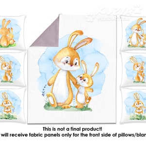 Fabric Panels For Quilting. Fabric panel set Cute bunnies Watercolor Quilting Panel. Cotton Baby Panel. Blanket Panel. Kid's Bedding Panel