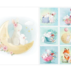 Baby quilt panel for girl, Fabric panel for baby quilt, Cotton Baby Panels