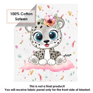 Cotton fabric panel for blanket Cute little leopard. Baby Girl Panels For Quilting. Baby Blanket Leopard. Fabric panel for baby. Baby gift.