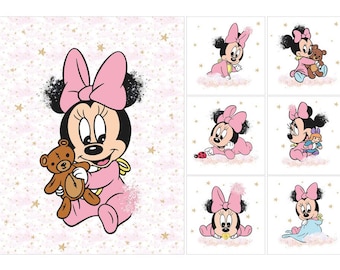 Quilting fabric panel set Pink Minnie Mouse. Baby sewing fabric panels. Cotton Baby Panel, Kid&#39;s Bedding Panel