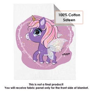 Panel de tela de algodón para manta lindo unicornio morado. Panel De Tela Para Acolchar. Panel de tela para bebé para ropa de cama. Regalo para niños Unicornio.
