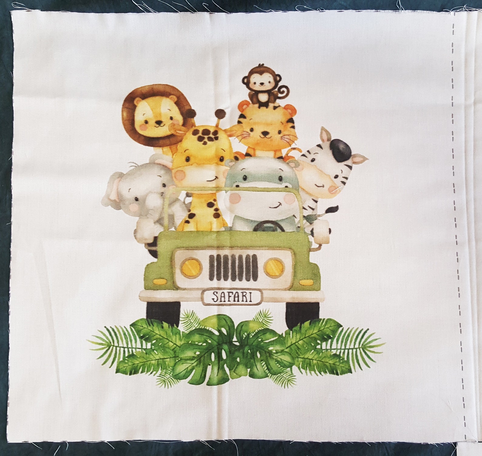 Cute Safari Animals Quilting Fabric Panel Set. Watercolor Quilting
