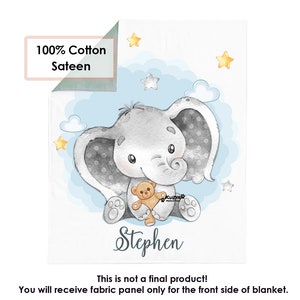 Blanket Panel for Quilting. Custom name baby cotton fabric panel Cute elephant. Baby panel for quilt. Baby Blanket Panel Personalization