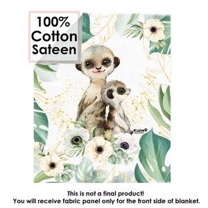 Cotton fabric panel Cute Meerkats. Blanket quilt panel. Blanket Panel for Quilting. Baby panel for quilt 100% Cotton Sateen for Kids bedding