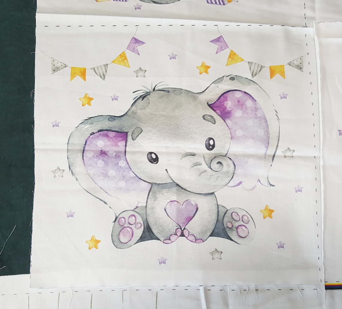 Cute elephant quilting fabric panel set. Watercolor Quilting | Etsy