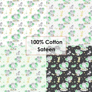 Cute Green Elephants Cotton Fabric 1.09 yard, Sewing fabric. Nursery Fabric, Elephant Fabric, Patchwork fabric 100% Cotton, Quilting fabric
