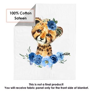 Sateen fabric panel for blanket cute little cheetah. Baby Girl Panel For Quilting. Panel for Blanket. Nursery quilting. Gift for Kid's
