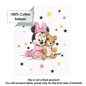 Cotton fabric panel for blanket baby Minnie. Baby Panels For Quilting. Baby Blanket Minnie. Fabric panel for baby. Nursery fabric Minnie