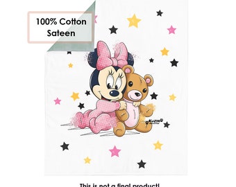 Cotton fabric panel for blanket baby Minnie. Baby Panels For Quilting. Baby Blanket Minnie. Fabric panel for baby. Nursery fabric Minnie