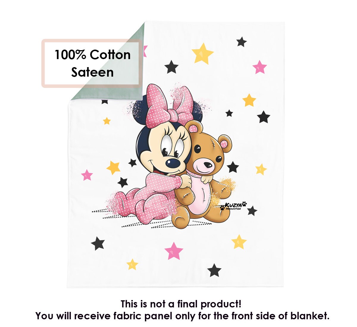 Cotton fabric panel for blanket baby Minnie. Baby Panels For Quilting. Baby Blanket Minnie. Fabric panel for baby. Nursery fabric Minnie