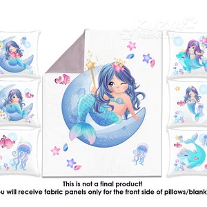 Mermaid Fabric Panel Set, Quilt & Pillow Panels, Cotton Sateen Crib Bedding
