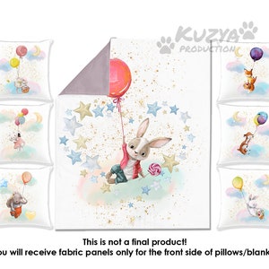 Quilting fabric panel set Cute animals on balloons. Baby sewing fabric panels. Cotton Baby Panel. Fabric panels for crib