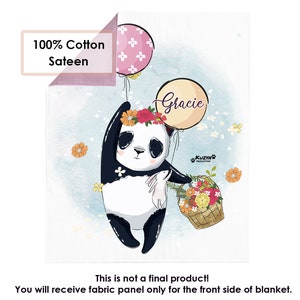 Custom name baby girl cotton fabric panel Cute Panda and Rabbit. Blanket Panel for Quilting. Baby Blanket Panda Print. Baby panel for quilt