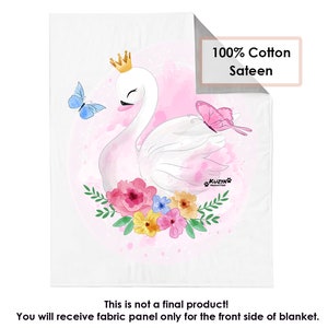 Sateen fabric panel for blanket The Swan Princess. Baby Girl Panel For Quilting. Panel for Blanket. Nursery quilting. Gift for Kid's