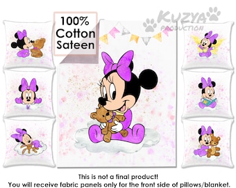 Quilting fabric panel set Purple Baby Minnie Mouse. Baby sewing fabric panels. Cotton Baby Panel, Kid&#39;s Bedding Panel