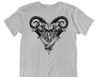 T-shirt True Love Dark Art : T-shirt graphique effrayant avec une tête de mort et une épée