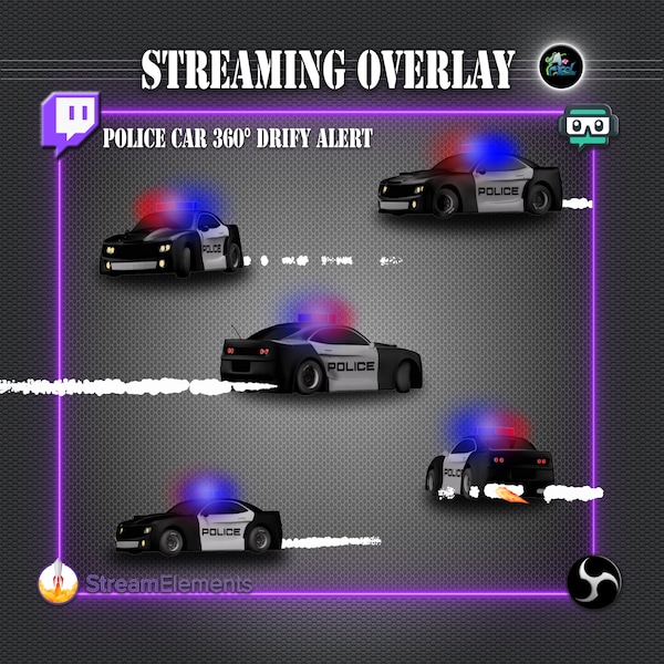 Stream Overlay – Polizeiauto – 360 Drift – blaues und rotes Leuchtfeuer