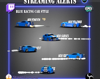 Streaming alert - blue racing car - 3d car - compatible streamlab streamelements kick obs youtube facebook