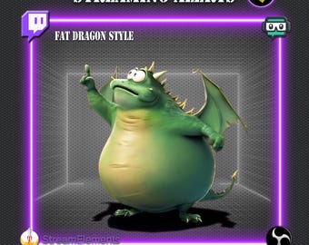Fat Dragon Style Streaming Alerts | 7 Animated Alerts + 3 Funny Webm Decorations | Twitch, YouTube, Kick, OBS, VTuber