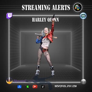 Harley Quinn Alertes de streaming  – Animation de Stream, Pack .webm Twitch OBS Streamlabs StreamElements Overlay Decorations .mp3 inclus