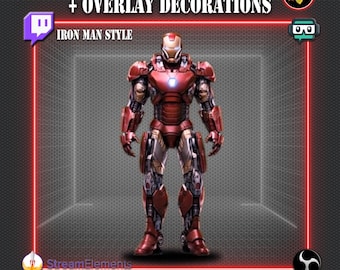 Iron Man Stream Pack | 7 Animated Alerts | 2 Overlay Decorations for OBS Streamlabs Twitch