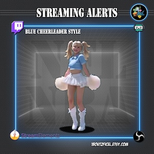 Blue Cheerleader Streaming Alerts – 8 Animated WEBM Alerts OBS Streamlabs StreamElements Twitch VTuber
