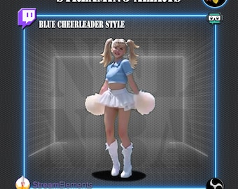 Blue Cheerleader Streaming Alerts – 8 Animated WEBM Alerts OBS Streamlabs StreamElements Twitch VTuber