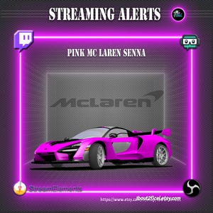 Pink McLaren Senna Streaming Alerts – 6 WebM Overlay Animations for Twitch OBS Streamlabs Racing Style
