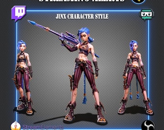 Jinx - Animated Streaming Alerts & Overlays | Pack of 7 Alerts + 4 Decorations (.webm) for Twitch, OBS, StreamElements...