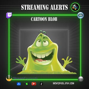 Blob vert – Overlay & Alertes Stream Animées WebM – Pack Streaming Twitch OBS Streamlabs Décorations Fun Cartoon