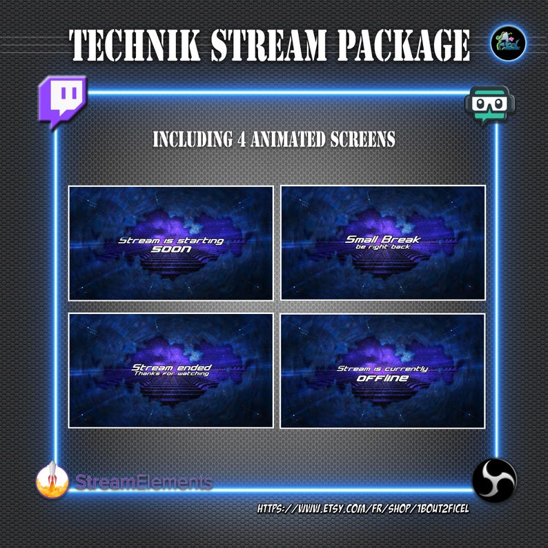 Complete Pack of Overlays for Streaming. Status Screens, Alerts, Sub ...