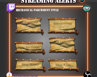 Streaming alerts - Parchment with wooden frame - Mechanical system - Medieval style - animated