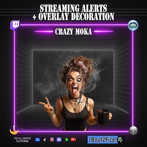 Crazy Moka – Alertes de Streaming Animées + Overlay Décoratif | Twitch, OBS, Streamlabs, StreamElements