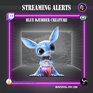 Alertas animadas de Djember Azul | Superposición para streamers de Twitch de OBS | Criatura fantástica de Webm
