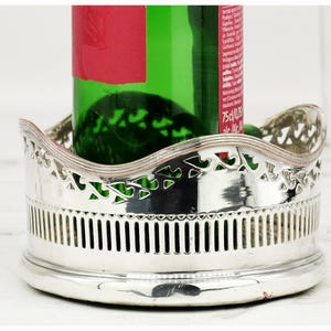Antique Silver Plated On Copper Coaster Bottle Holder Pierced Gallery Rims, Ornate Table Decor Drinks Reception Decor