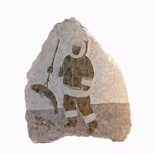 Vintage Inuit Eskimo Ice Fisherman Soapstone Carving Signed Siku