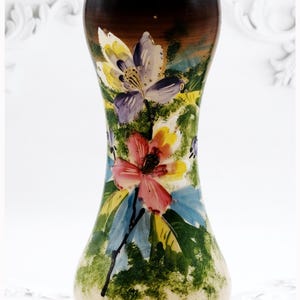 Large Victorian 19th Century Opaline Handpainted Enamelled Glass Vase, Antique Legras Style Glass Vase, 19th Century Collectible Glass
