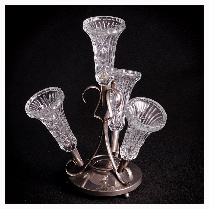Art Nouveau Silver Plated Crystal Epergne Vase Centrepiece Etsy
