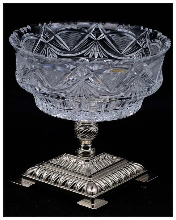 アンティーク　骨董品　コンポート　クリスタルカットガラスボウル アンティーク 骨董品 コンポート クリスタルカットガラスボウル